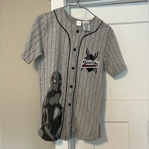 Marvel Graphic Button Down Shirt Gray and Black